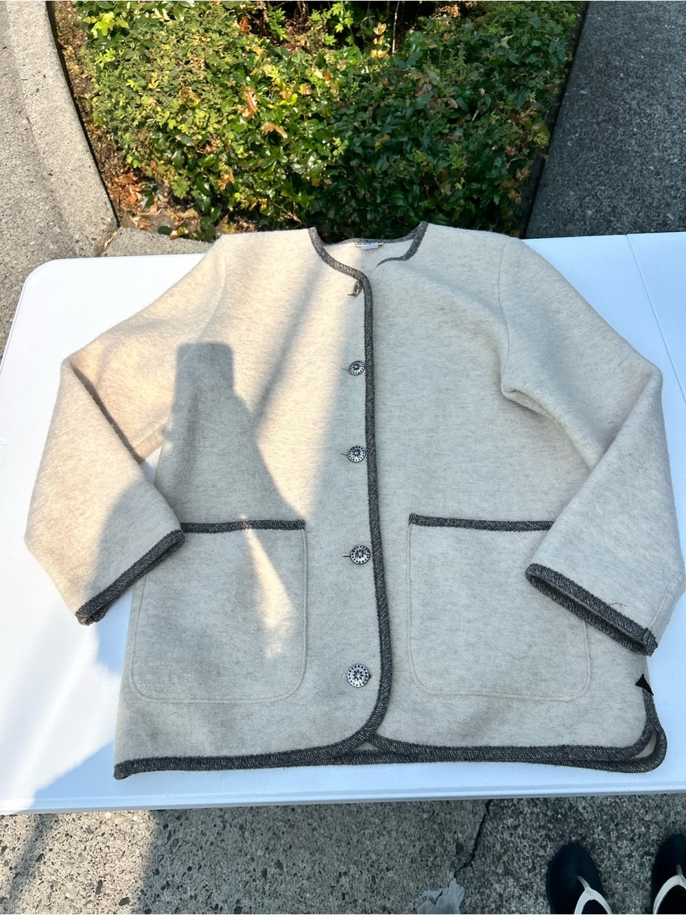 Vintage wool L.L. Bean Cream Jacket with Dark Contrast Trim
